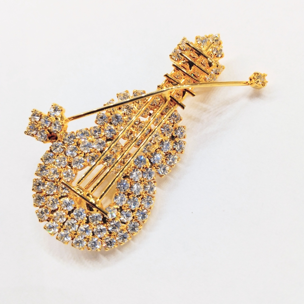 Violin Pin CLEAR And Sparkling Rhinestone Brooch